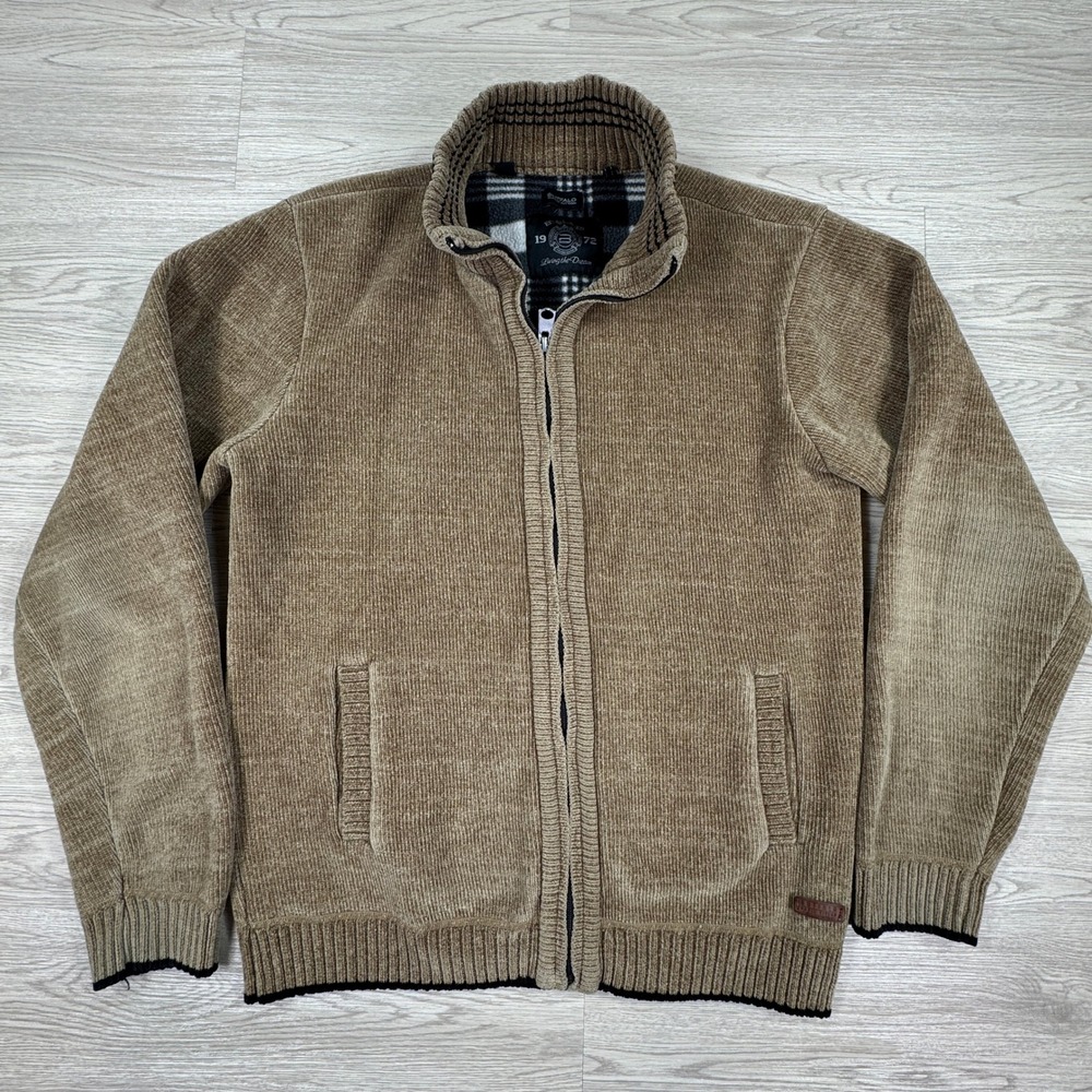 Buffalo David Bitton Mens Sweater‎ Full Zip Plaid Fleece Lined Brown Large L